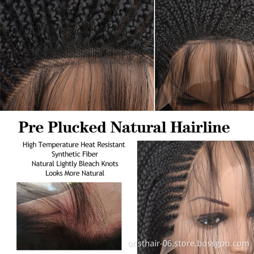 Wholesale Side Part Handmade Braided Box Braids Wig Front Wigs for African Women Cosplay Lace Wig Black Hair Synthetic Lace Long